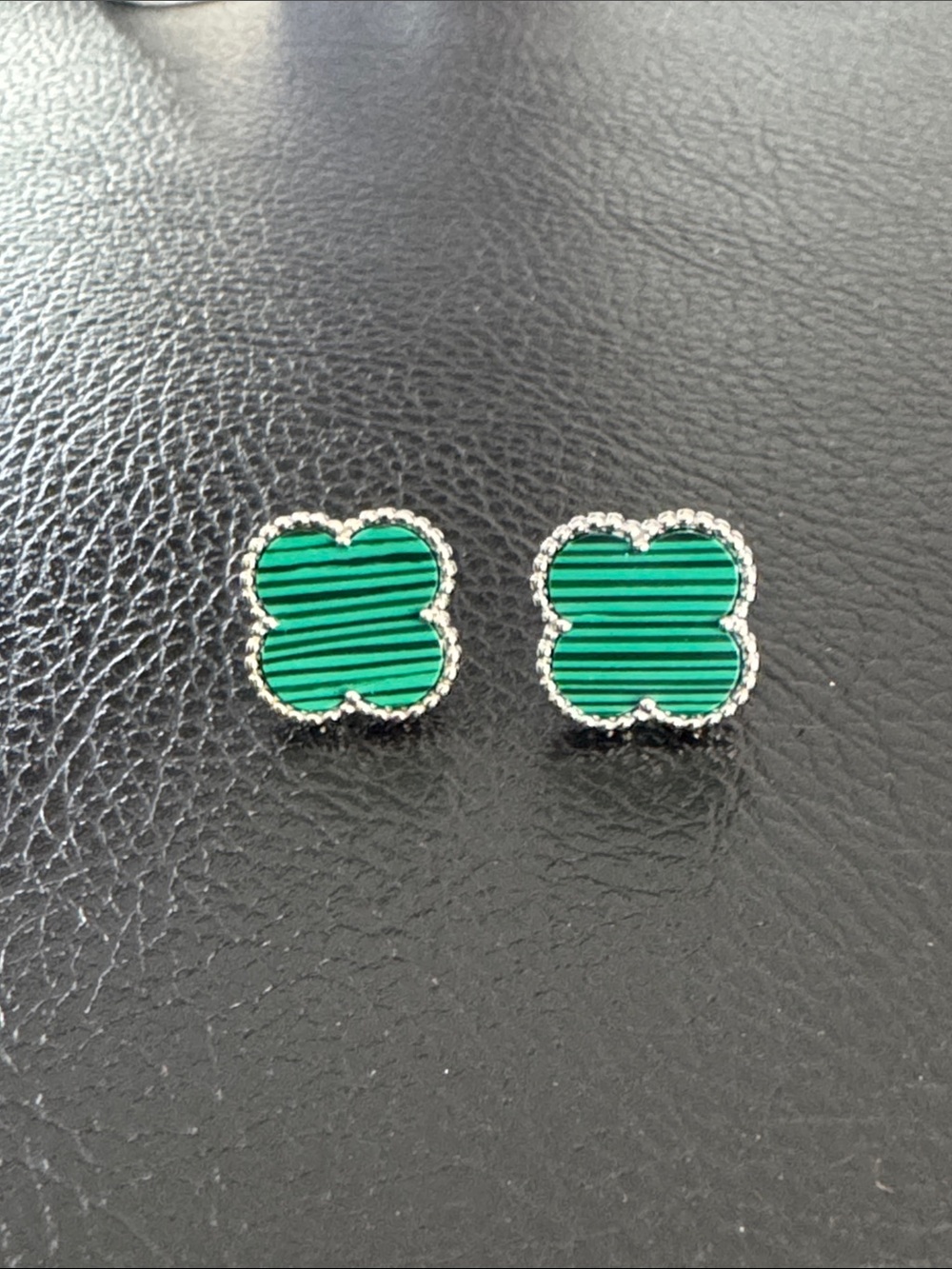 SOLD 925sterling silver malachite green clover earrings